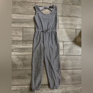 Picapino Girls black and White Striped Jumpsuit